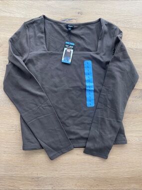 Express Square Neck Long Sleeve‎ Top - Brown